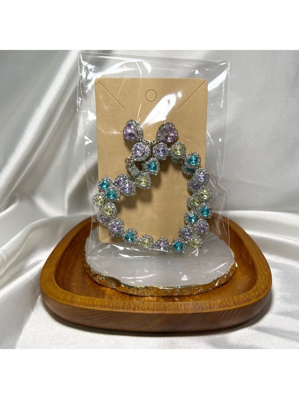 Large Pastel Stones Heart Dangle Earrings
